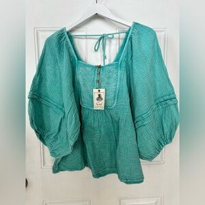 Easel Teal Bohemian Blouse